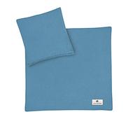 Julius Zöllner Muslin Children's Bed Linen 80 x 80 cm + 35 x 40 cm, 2-Piece Set Consisting of Duvet Cover and Pillowcase, 100% Cotton Muslin, with Zip, Standard 100 by Oeko-Tex, Blue