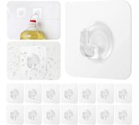 Juliyeh 15 Pcs Self Adhesive, Transparent Waterproof Stick on Hooks, Heavy Duty Wall Nail Free for Bathroom Kitchen Bedroom Office