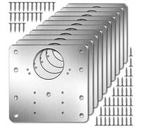 Juliyeh N334 10Pcs Cabinet Hinge Repair Plate Kit Stainless Steel Cupboard Door Hinge Mounting Plate with Holes Flat Fixing Brace Brackets with 60 Pcs Screws, Silver, 90x90x1 mm