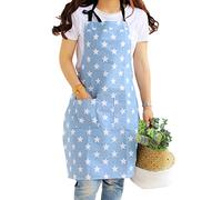 Juliyeh Women's Adjustable Apron with 2 Pockets, Star Pattern Cotton Cloth Apron for Home Kitchen Cooking Baking BBQ Gardening Household Cleaning（Light Blue）