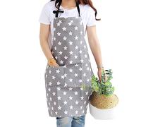 Juliyeh Women's Star Pattern Cotton Cloth Apron Adjustable Halter with Two Pockets Apron Kitchen, Cooking, Grilling and Baking Apron (Grey, One Size)