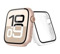 JULK [2 Pack 42mm Rose Gold Cover with Screen Protector for New 2025 Apple Watch 11, 9H Tempered Glass with Slim Hard Protective Case for iWatch Series 11/10 42mm [1 Rose Gold + 1 Transparent]