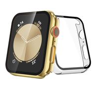 JULK [2 Pack 44mm Gold Cover with Screen Protector for New 2025 Apple Watch SE 3, 9H Tempered Glass with Slim Hard Protective Case for iWatch Series SE/6/5/4 44mm [1 Gold + 1 Transparent]