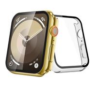 JULK [2 Pack] 45mm Gold Cover with Screen Protector for Apple Watch Series 9/8/7, 9H Tempered Glass with Slim Hard Protective Case for iWatch [1 Gold + 1 Transparent]