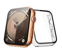 JULK [2 Pack] Copper Gold Case with Screen Protector for Apple Watch 9/8/7 41mm, 9H Tempered Glass with Ultra Thin Hard Protective Cover for iWatch [1 Copper Gold + 1 Transparent]