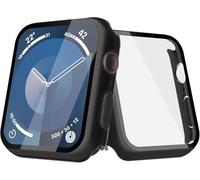 Julk 2-Pack Hard Case with Built-in Screen Protector for Apple Watch 9/8/7 45mm, Slim Fit Cover with Touch Sensitive 9H Tempered Glass for iWatch (2 Matte Black)