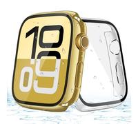 JULK [2 Pack Waterproof Case for Apple Watch 46mm Built in Tempered Glass Screen Protector, Slim Guard Bumper with HD Glass, Hard PC Cover for iWatch Series 10 46mm (1 Gold + 1 Transparent)