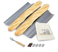 JULKYA FRENCH BREAD BAKING KIT - NONSTICK PERFORATED BAGUETTE PAN 15"X13", SOURDOUGH SCORING LAME WITH EXTRA BLADES AND A BREAD PROOFING COUCHE + BONUS BAGUETTE BAG- COMPLETE BAGUETTE MAKING KIT