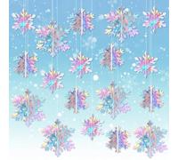 JULMELON 18PCS Christmas Hanging Snowflakes Decorations, 3D Holographic Paper Snowflakes Iridescent Snow Flakes Frozen Winter Wonderland Decorations for Christmas New Year's Birthdays Winter Parties