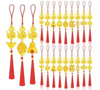 JULMELON 20PCS Chinese New Year Decorations 2025 Year of The Snake Gold Feng Shui Hanging Pendants Chinese Knot Good Lucky Ornaments for Car Spring Festival Lunar New Year Wealth Fortune Success