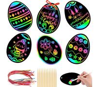 JULMELON 36 PCS Easter Egg Scratch Art for Kids, Rainbow Magic Scratch Paper Easter Crafts for Kids Easter Gifts School Classroom Activities Project Party Favors Basket Fillers