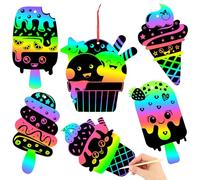 JULMELON 36 PCS Summer Crafts, Rainbow Scratch Art Summer Gifts Magic Color Ice Cream Scratch Cards DIY Sweet Candy Ornament for Party Favors School Activities