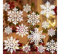 JULMELON 48 PCS Glitter Snowflake Ornaments - 4 Different White Christmas Decorative Hanging Ornaments for Decorating, Crafting, Wedding