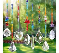 JULMELON 8 Pieces Colorful Crystals Suncatcher Hanging for Window, Rainbow Octogon Chakra Pendants Suncatchers with Crystals Beads Chain for Home Garden Christmas Day Party Wedding Decoration
