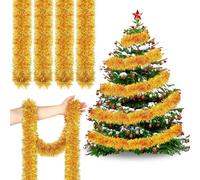 JULMELON Christmas Gold Tinsel Garland, 50Ft Xmas Tree Decorations Christmas Metallic Twist Garland Ceiling Hanging Decorations for New Year Party Birthday Holiday Indoor Outdoor Supplies