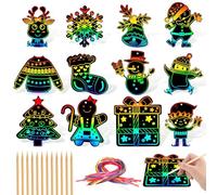 JULMELON Christmas Scratch Art, 36 PCS Christmas Crafts Kits Rainbow Magic Scratch Paper Cards Xmas Hanging Ornaments Decorations DIY Winter Holiday Party Favors
