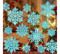 JULMELON Christmas Snowflake Ornaments, 48 PCS Glitter Snowflake Decorations 4 Different Blue Snowflake Christmas Decorative Hanging Ornaments for Christmas Decorating, Crafting, Wedding