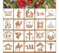 JULMELON Christmas Stencils - 20 Pcs Reusable Nativity of Jesus & Religious Scene Stencils for Painting on Wood, Fabric & Canvas