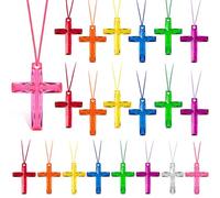 JULMELON Crystal Cross Necklace, 32Pcs Plastic Cross Necklace Colored Christian Necklace Easter Church Gifts Religious Bible Toys for Easter Vacation Activities