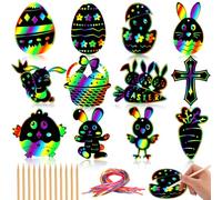 JULMELON Easter Crafts, 36 Pack Magic Rainbow Scratch Paper Kit Cute Bunny Scratch Art for Easter Party Favors Gifts Egg Basket Stuffers