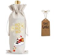 Julont 1Pcs HOHOHO Wine Bags Christmas Gift Bag, Wine Bottle Bags Merry Christmas Bottle Covers for Xmas, Birthday, Holiday Party, Storage with 1Pcs Kraft Blessing Cards and natural jute rope