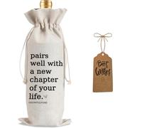 Julont 1Pcs New Chapter Wine Gifts Bag Next Chapter Wine Bag, Pairs Well With a New Chapter of Your Life with 1Pcs Kraft Blessing Cards and natural jute rope