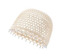 Julpsk Women's Lightweight Handmade Crochet Hat Boho Pearl Trim Beanie Cap for Beach Travel, 2 Beige, One Size