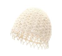 Julpsk Women's Lightweight Handmade Crochet Hat Boho Pearl Trim Beanie Cap for Beach Travel, Beige, One Size