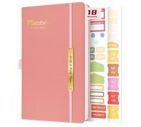 July 2026-Dec 2027 A5 Diary, 18 Month Week to View Planner, Pink Soft Cover | Monthly overviews, habit tracker, appointments, notes, stickers and pen loop help organise work, study, home and daily tasks.