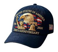 July 4, 2026 250 Anniversary USA Hat, Official 250th Anniversarys Hat, Adjustable Eagle Cap, with Anniversary Brooch, Unisex (UK, Alpha, M, Blue)