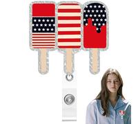 July 4th Badge Reel - Glitter Design Acrylic Name Tag Clip | Retractable Badge Holder, Lapel Pin on Reels for ID Cards Patriotic Badges Reel for Nurse Doctor Teacher Student