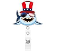 July 4th Badge Reel - Glitter Design Acrylic Name Tag Clip | Retractable Badge Holder, Lapel Pin on Reels for ID Cards Patriotic Badges Reel for Nurse Doctor Teacher Student