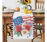 July 4th Colorful Flower Leaves Table Runner 70 Inches Long,Table Runners Kitchen Dining Tables Decoration for Home Party Decor, USA Flag Blue Red Stripe Tables Runner Wedding Dresser Scarf
