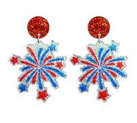 July 4th Independence Day Earrings Sparkle Acrylic Star Red White Blue Drop Dangle Earrings Festival Party Patriotic Jewelry, Acrylic, No Gemstone