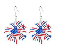 July 4th Independence Day Earrings Sparkly Acrylic Stars Red White Blue Drops Stars Falling Earrings Holiday Party Patriotic Women's Jewelry, Metal, metal