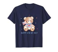 July 4th Patriotic Coquette Girly Girl Teddy Bear Flag Bow T-Shirt