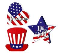 July 4th Table Decorations, July 4th Patriotic Table Sign | Independence Day Table Wood Decorations | Memorial Desktop US Flag Holiday Pattern Sign