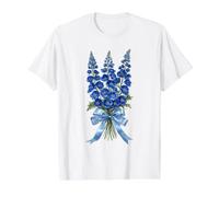July Birth Flower Delphinium Watercolor Bloom Value Graphic T-Shirt, Men, White, M
