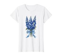 July Birth Flower Delphinium Watercolor Bloom Value Graphic T-Shirt, Women, White, M