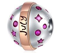 July Birthstone Charms fit Pandora Moments Bracelet, 925 Sterling Silver Birthday Stone Pave Ruby Jade CZ Necklace Beads with Eternity Circle, Gifts for Friends/Auntie/Summer