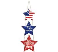 July Fourth Wood Heart Decoration with Lines Pattern for Patio or Living Room Display Red White Baby Blue Door Hanger