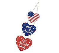July Fourth Wood Heart Decoration with Lines Pattern for Patio or Living Room Display Red White Baby Blue Door Hanger