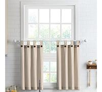 July Joy Cotton Tier Curtains 36 Inches Long Country Kitchen Curtains Tab Top for Small Window Bathroom Farmhouse 27" x 36" x 2, Linen