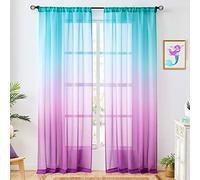 July Joy Faux Linen Ombre Sheer Curtains Blue and Purple 2 Tone Reversible Rod Pocket for Girls Bedroom, Privacy and Light Filtering Semi Gradient Window Curtain Pair, Set of 2 Panels, 54 x 96 inch