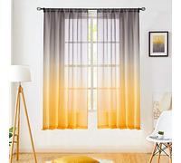 July Joy Faux Linen Ombre Sheer Curtains Yellow and Grey 2 Tone Reversible Rod Pocket for Girls Bedroom, Privacy and Light Filtering Semi Gradient Window Curtain Pair, Set of 2 Panels, 54 x 63 inch