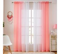 July Joy Ombre Faux Linen Sheer Curtains for Girls Bedroom Rod Pocket, 2 Tone Reversible Gradient Voile Semi Window Curtains,Privacy and Light Filtering, Set of 2 Panels, Blush, 54 x 84 Inch Length