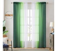 July Joy Ombre Sheer Curtains for Bedroom Living Room Rod Pocket, Light Filtering 2 Tone Reversible Gradient Voile Semi Window Curtains, Set of 2 Panels, Dark Green, 54 x 84 Inch Length