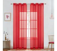 July Joy Red Semi Linen Look Sheer Curtains for Bedroom, Living Room Grommet Light Filtering Solid Voile Window Curtains, Set of 2 Panels, 42 x 84 inch
