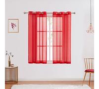 July Joy Red Semi Linen Look Sheer Curtains for Bedroom, Living Room Grommet Light Filtering Solid Voile Window Curtains, Set of 2 Panels, 42 x 45 inch