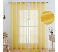 July Joy Semi Linen Look Sheer Curtains for Bedroom, Living Room Grommet Light Filtering Solid Voile Window Curtains, Set of 2 Panels (52 x 96 inch, Yellow)